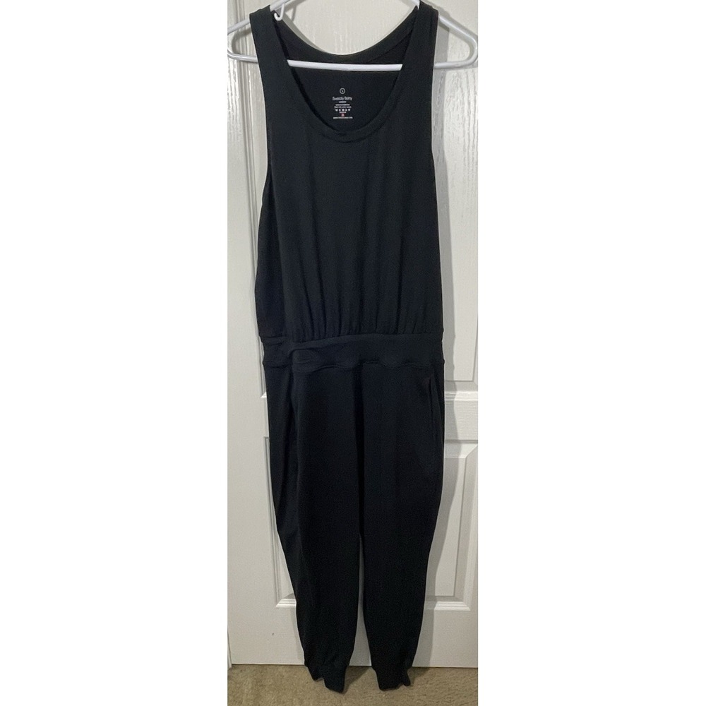 Sweaty Betty Gary Romper Jumpsuit Womens Large Black Jogger Racerback Athleisure